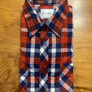 Vintage 1980s Sears Wearmaster Red and Blue Checkered Plaid Shirt NEW NOS 16 1/2